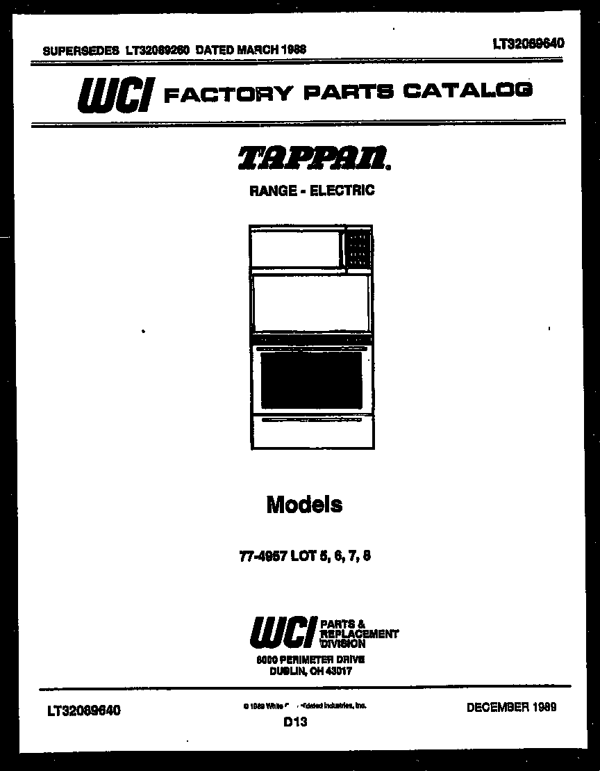 Tappan 77-4957-45-06 cover page diagram