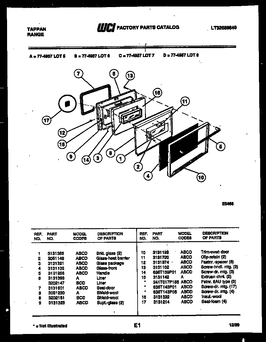 Tappan 77-4957-45-06 lower oven door parts diagram