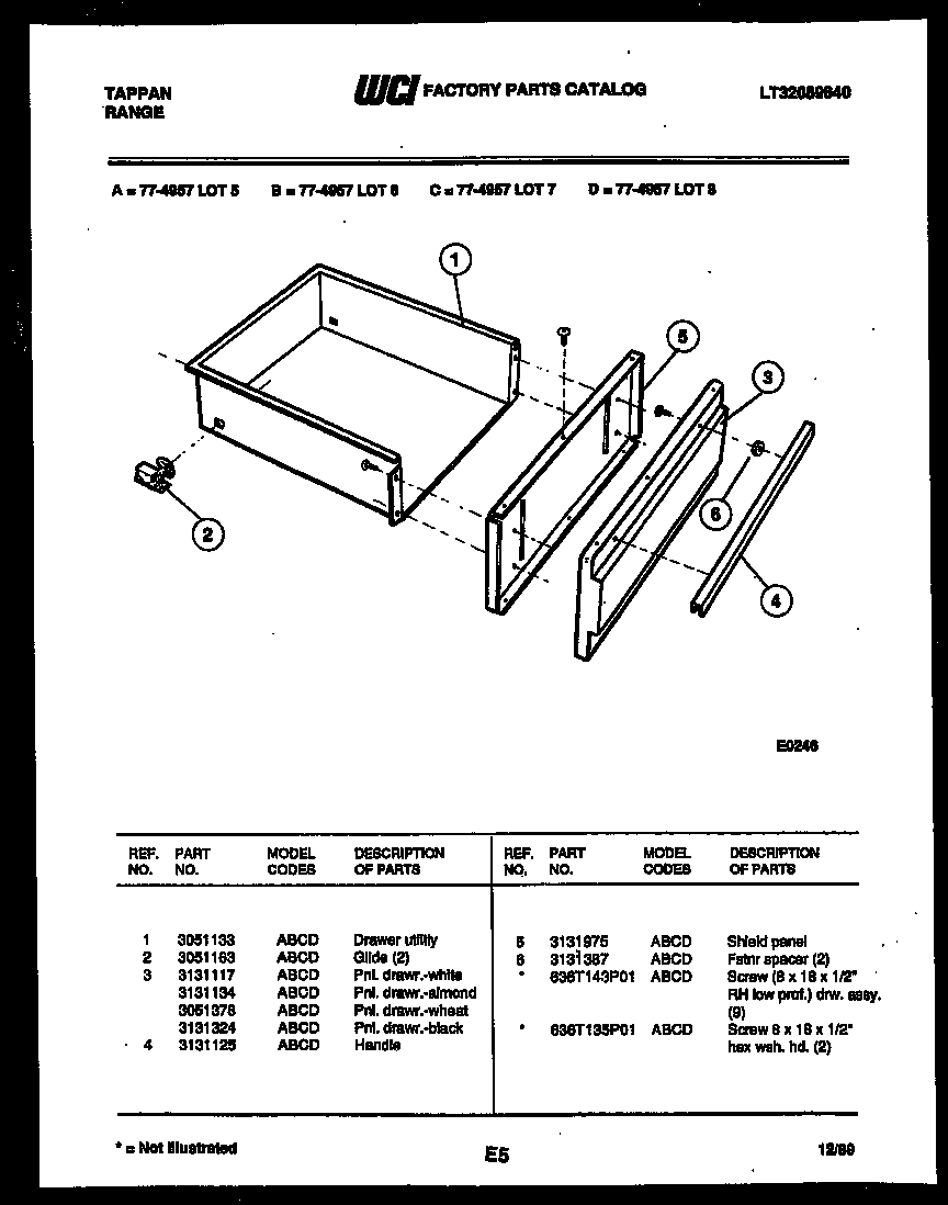 Tappan 77-4957-45-06 drawer parts diagram