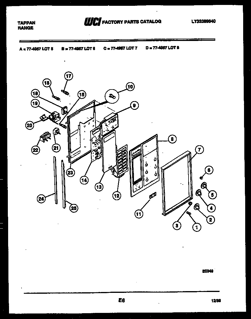 Tappan 77-4957-45-06 control panel diagram