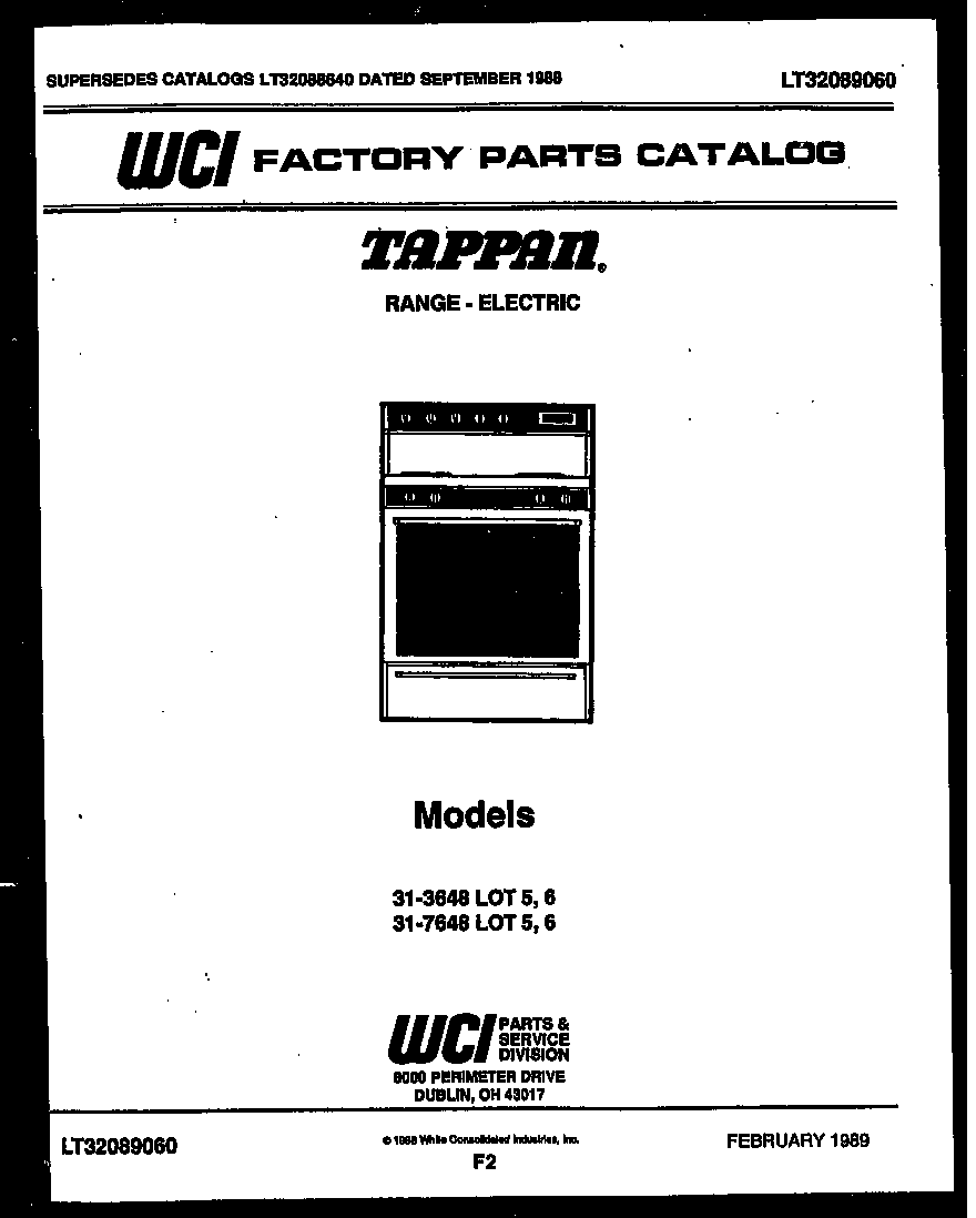Tappan 31-7648-23-06 cover page diagram
