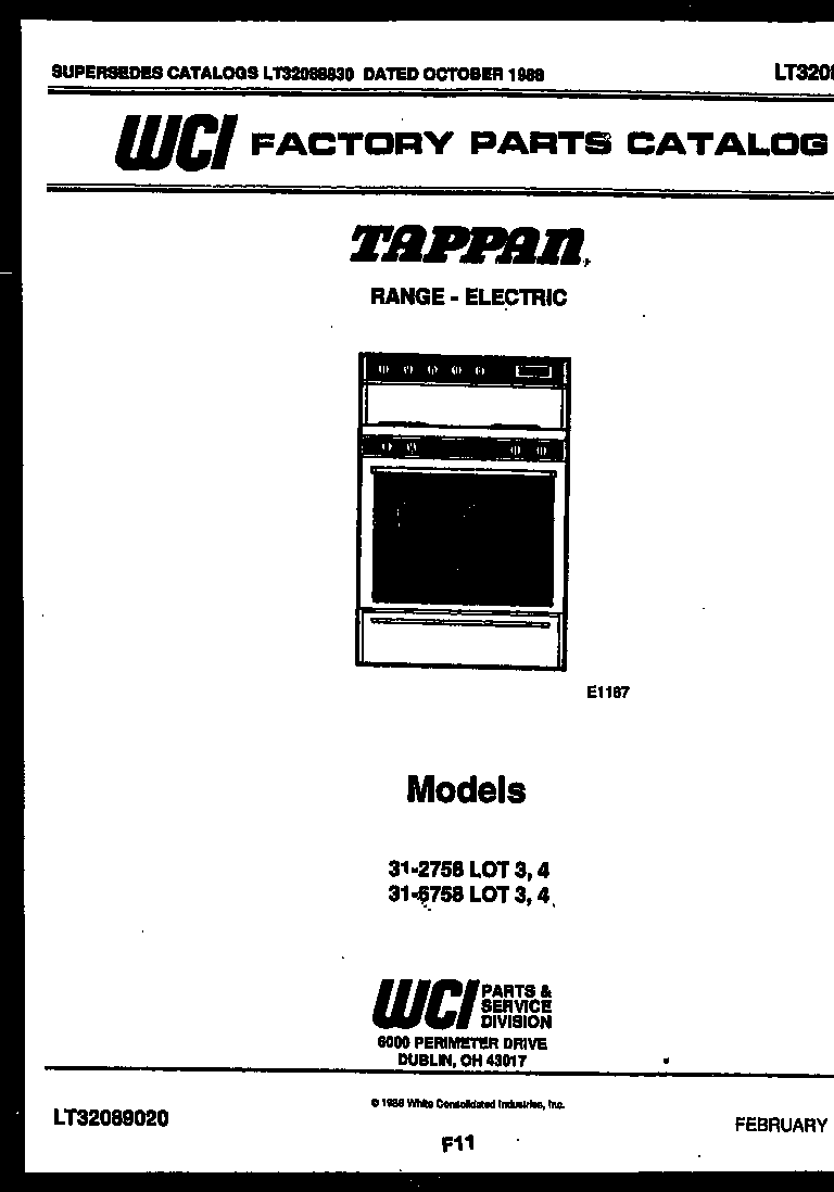 Tappan 31-6758-00-04 cover page diagram