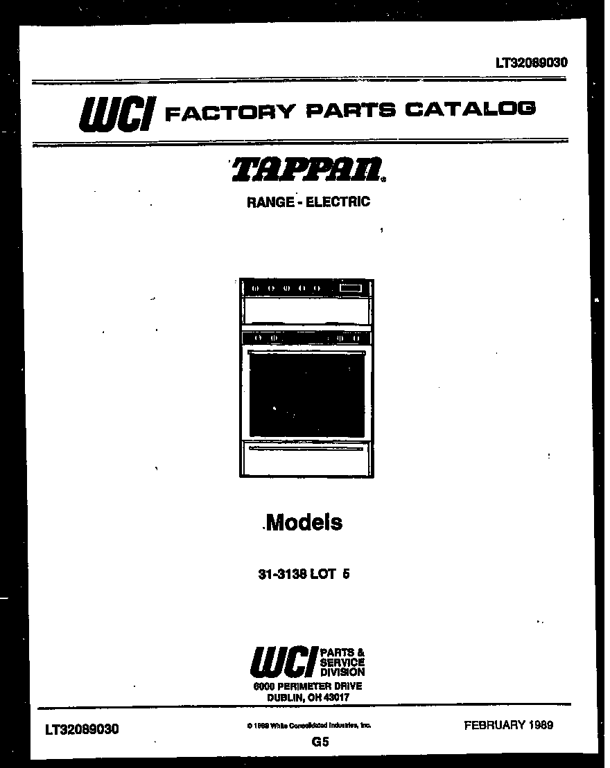 Tappan 31-3138-00-05 cover page diagram