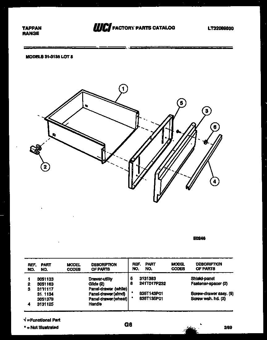 Tappan 31-3138-00-05 drawer parts diagram