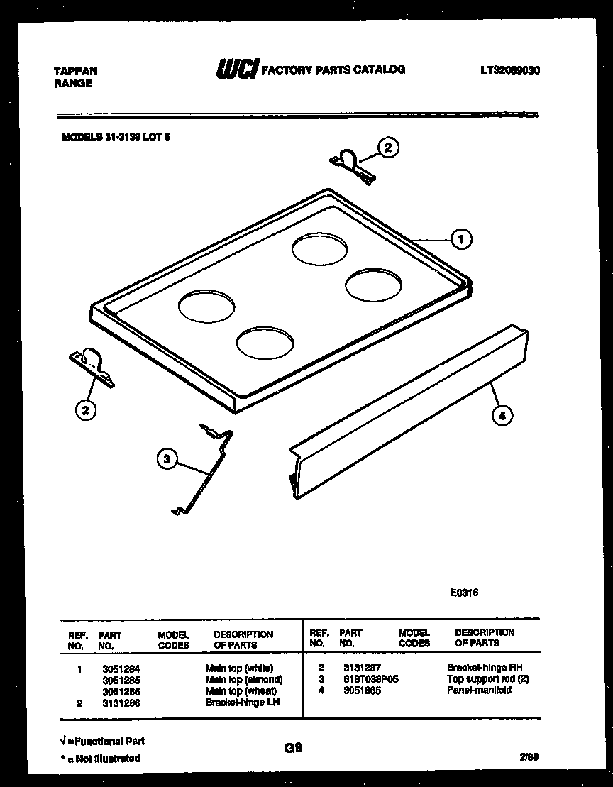 Tappan 31-3138-00-05 cooktop parts diagram