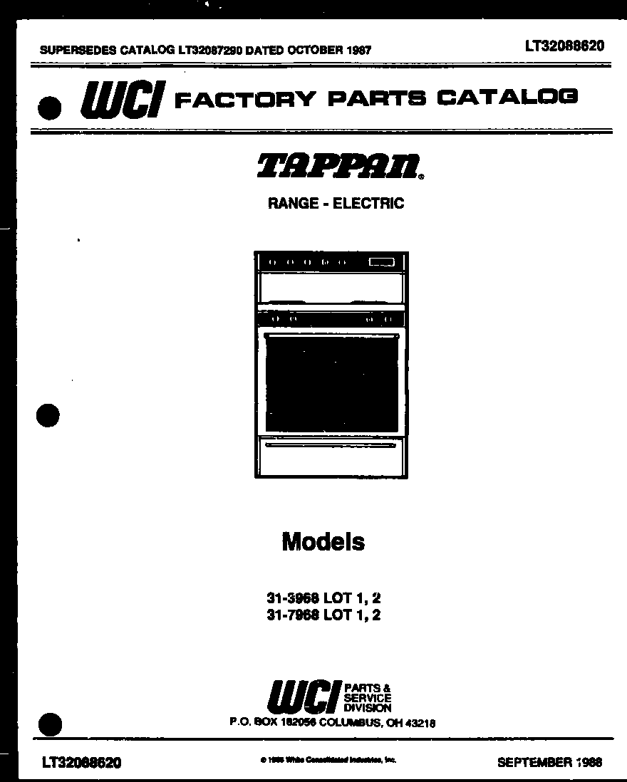 Tappan 31-7968-00-02 cover page diagram