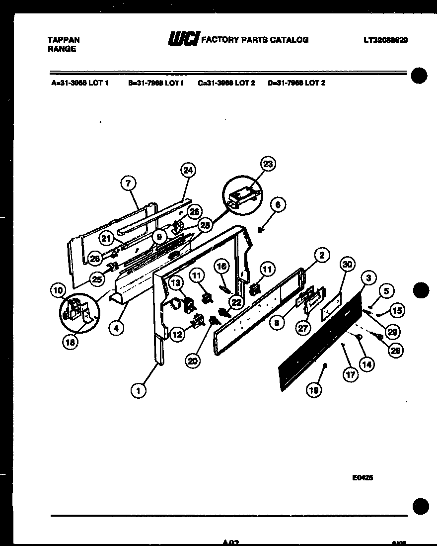 Tappan 31-7968-00-02 backguard and control parts diagram