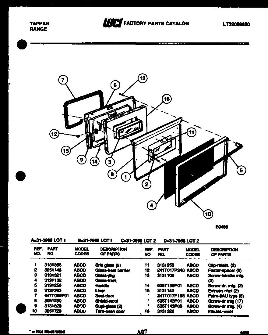 Tappan 31-7968-00-02 door parts diagram