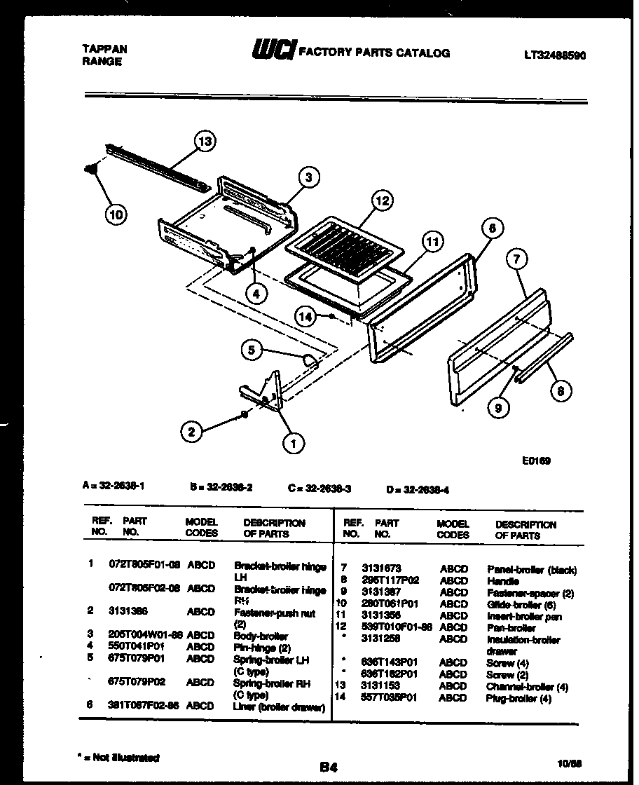 Tappan 32-2638-00-02 broiler drawer parts diagram