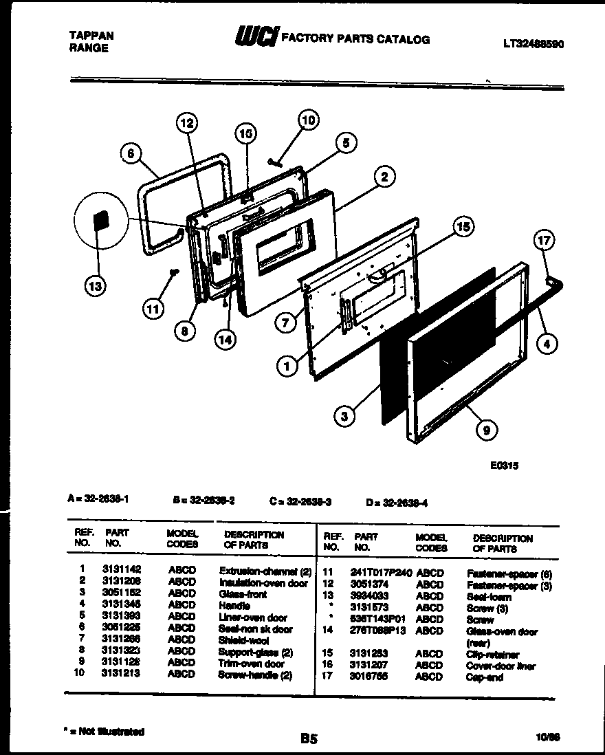 Tappan 32-2638-00-02 oven door parts diagram