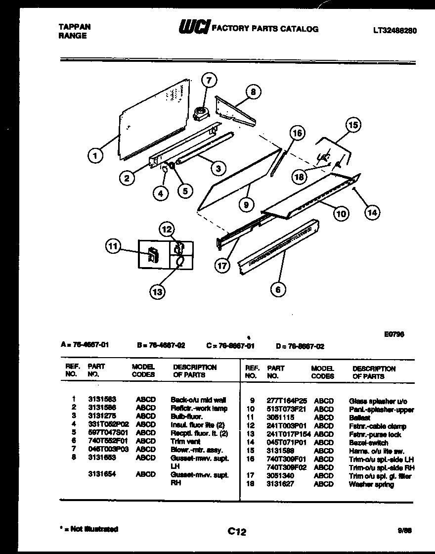 Tappan 76-8667-08-02 backguard parts diagram