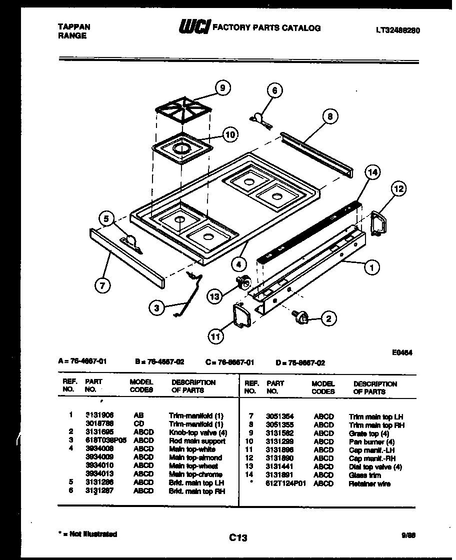Tappan 76-8667-08-02 cooktop parts diagram