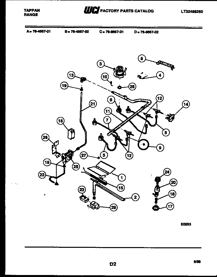 Tappan 76-8667-08-02 burner parts diagram