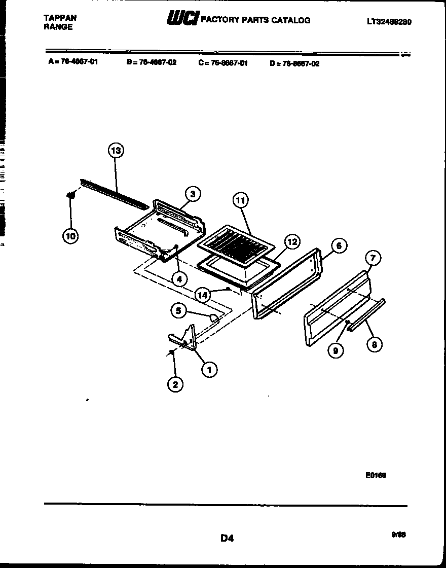 Tappan 76-8667-08-02 broiler drawer parts diagram