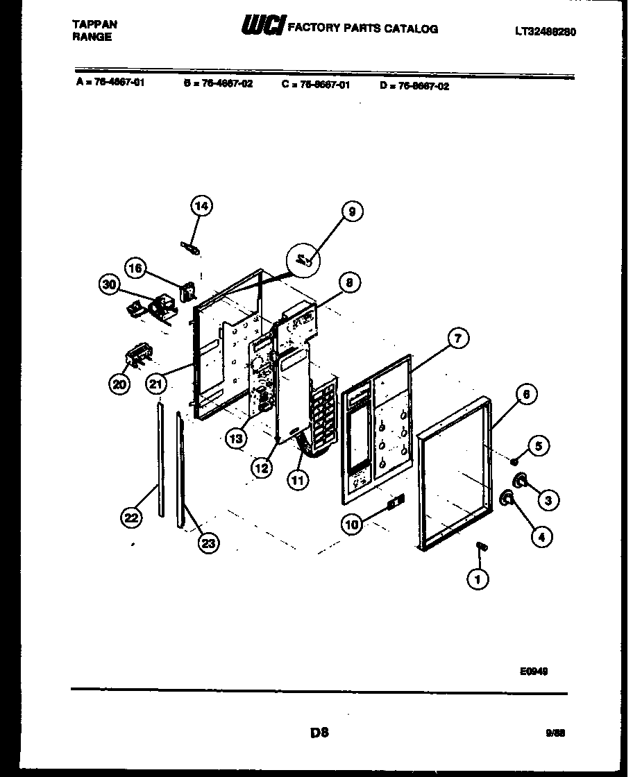 Tappan 76-8667-08-02 control panel diagram