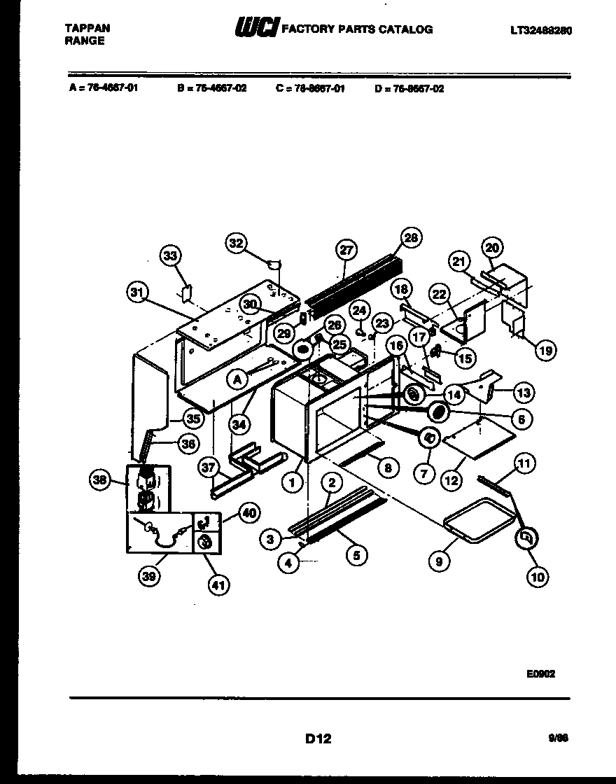 Tappan 76-8667-08-02 basic body parts diagram