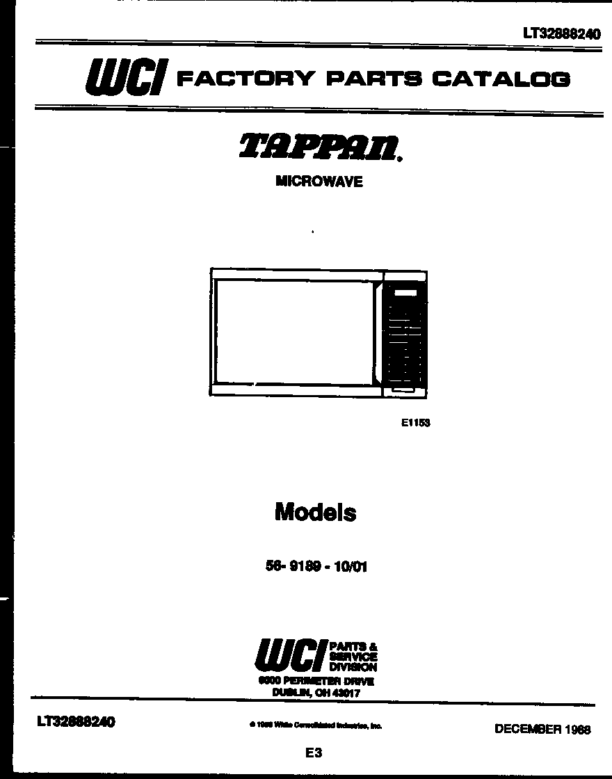 Tappan 56-9189-10-01 front cover diagram