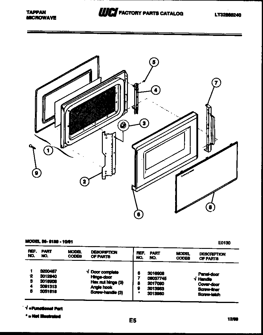 Tappan 56-9189-10-01 door parts diagram