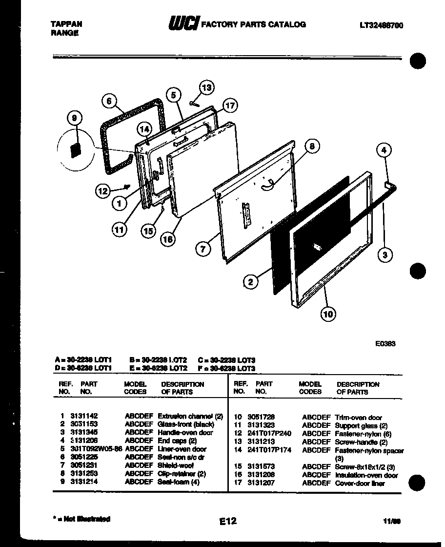 Tappan 30-2238-66-01 door parts diagram