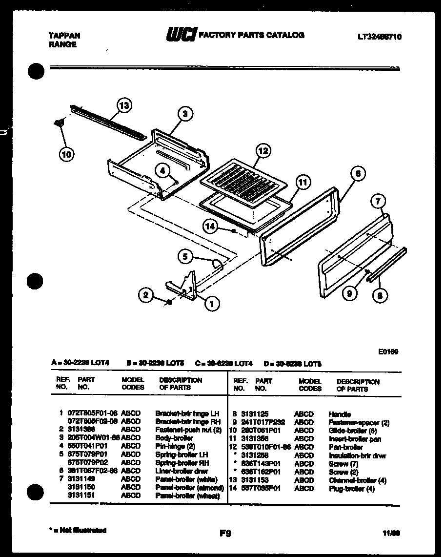 Tappan 30-2238-66-04 broiler drawer parts diagram