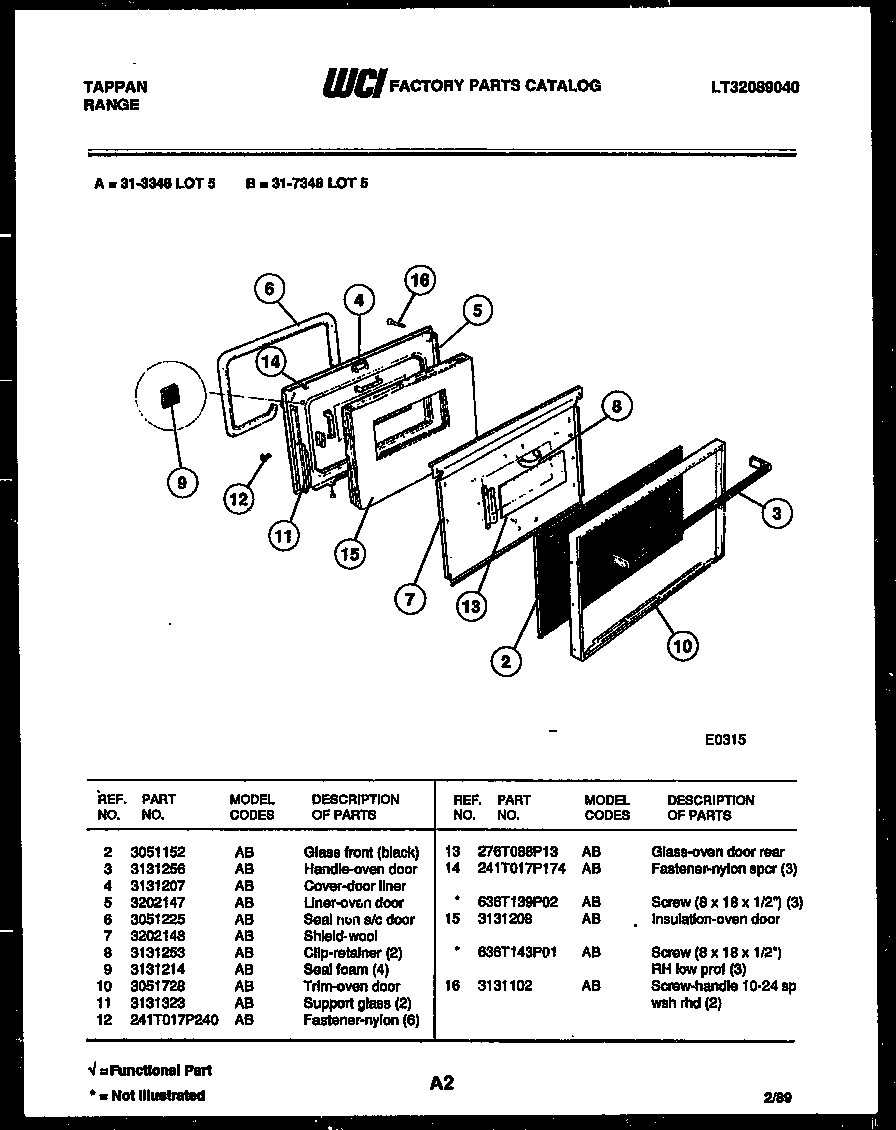 Tappan 31-7348-66-05 door parts diagram