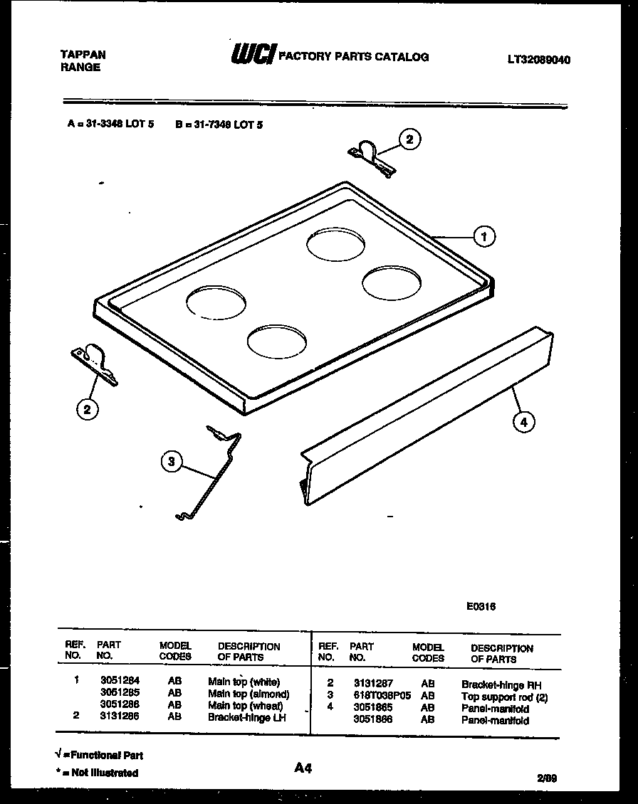 Tappan 31-7348-66-05 cooktop parts diagram