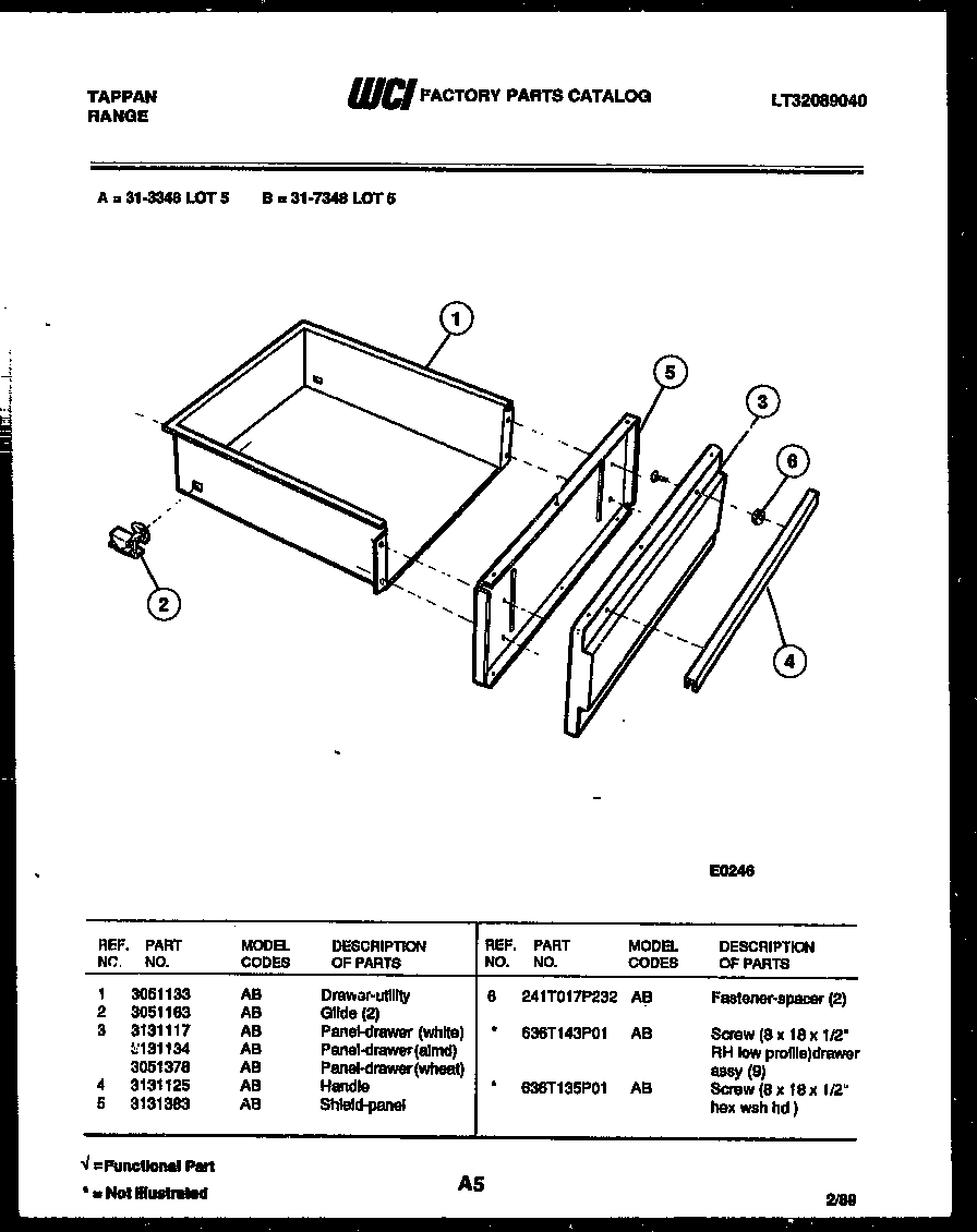 Tappan 31-7348-66-05 drawer parts diagram