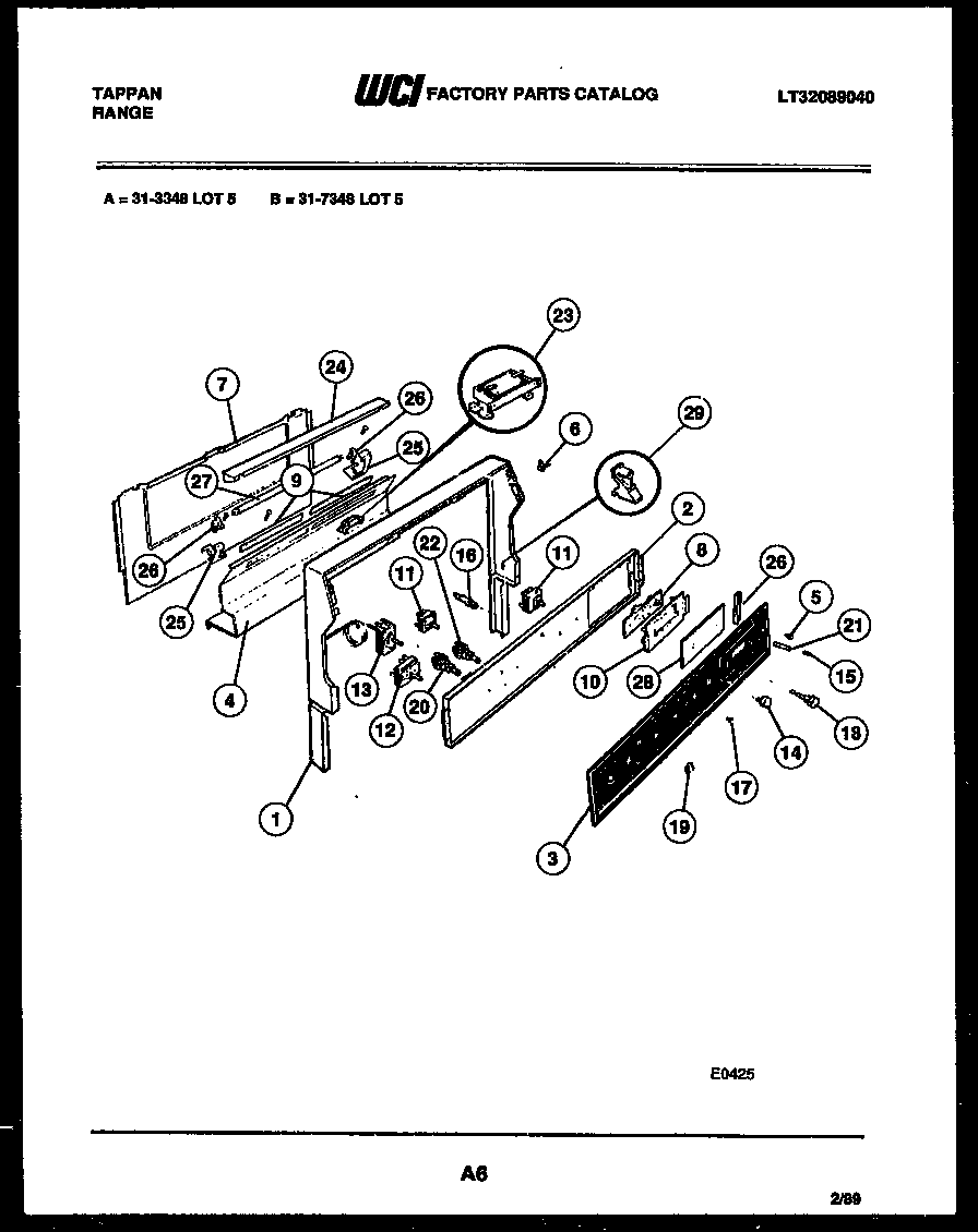 Tappan 31-7348-66-05 backguard diagram