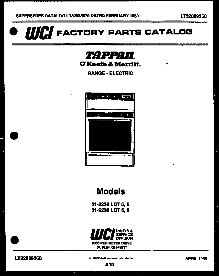 Tappan 31-2238-23-06 cover page diagram