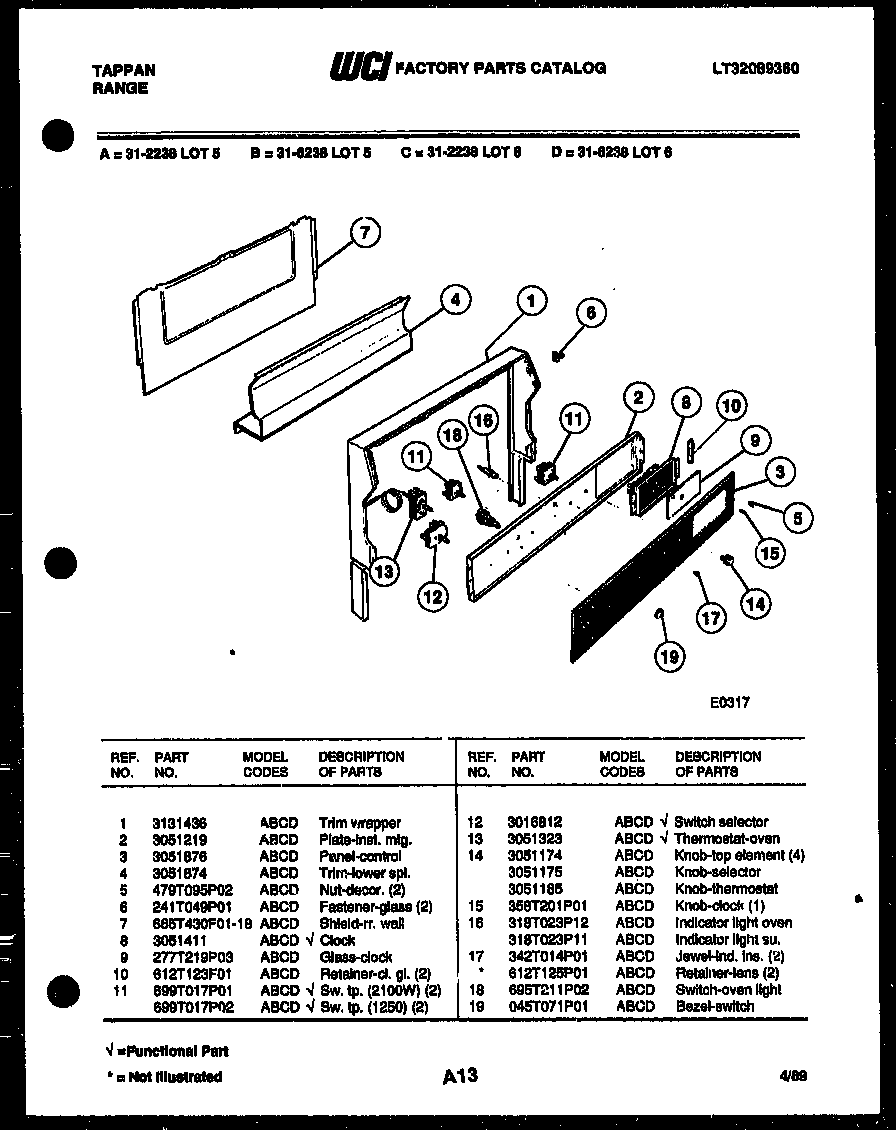 Tappan 31-2238-23-06 control panel diagram