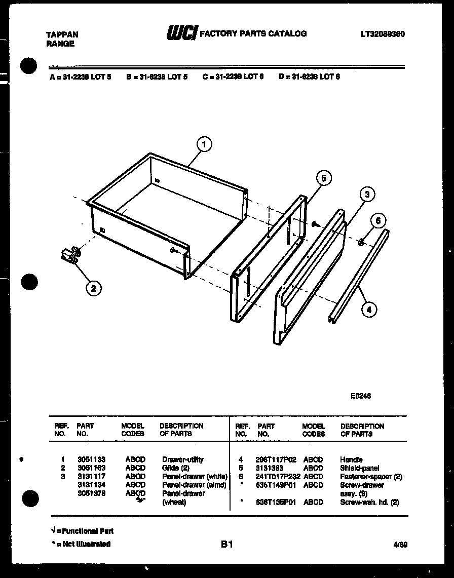 Tappan 31-2238-23-06 drawer parts diagram
