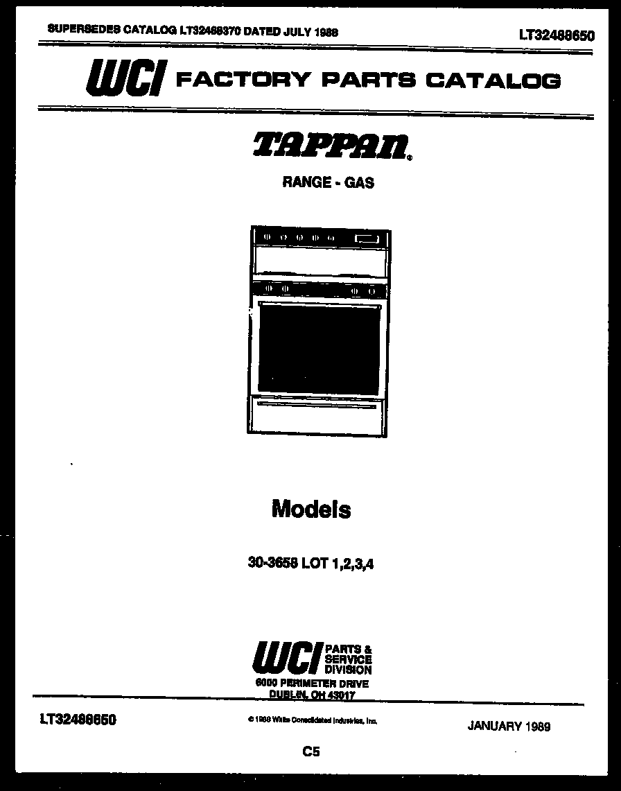 Tappan 30-3658-00-01 cover page diagram