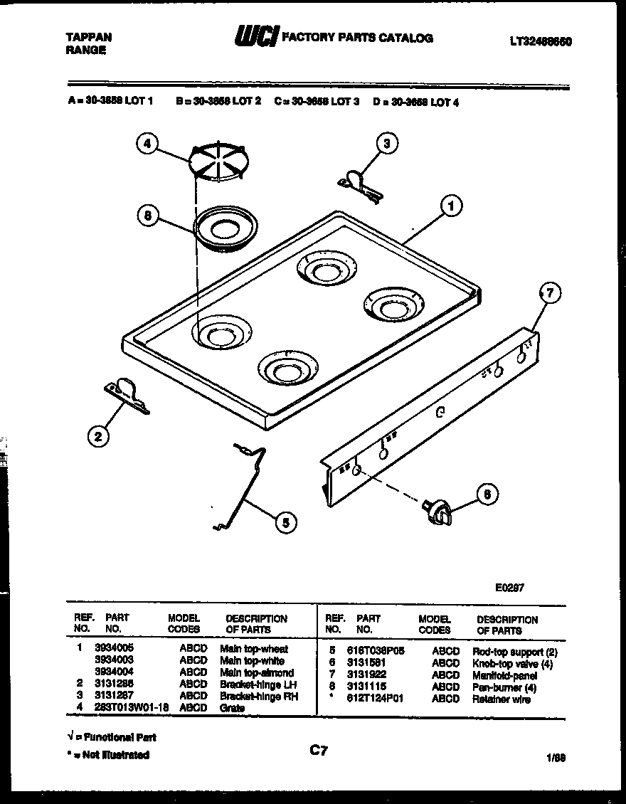 Tappan 30-3658-00-01 cooktop parts diagram