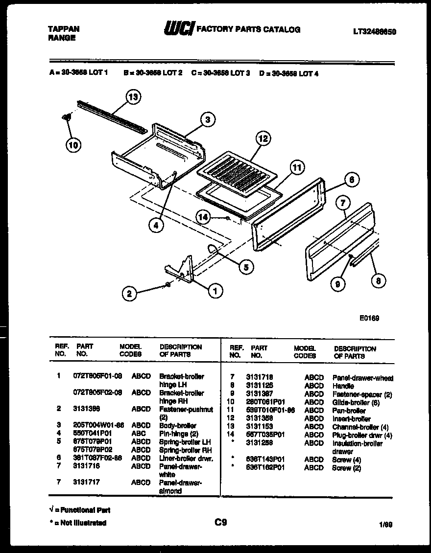 Tappan 30-3658-00-01 broiler drawer parts diagram