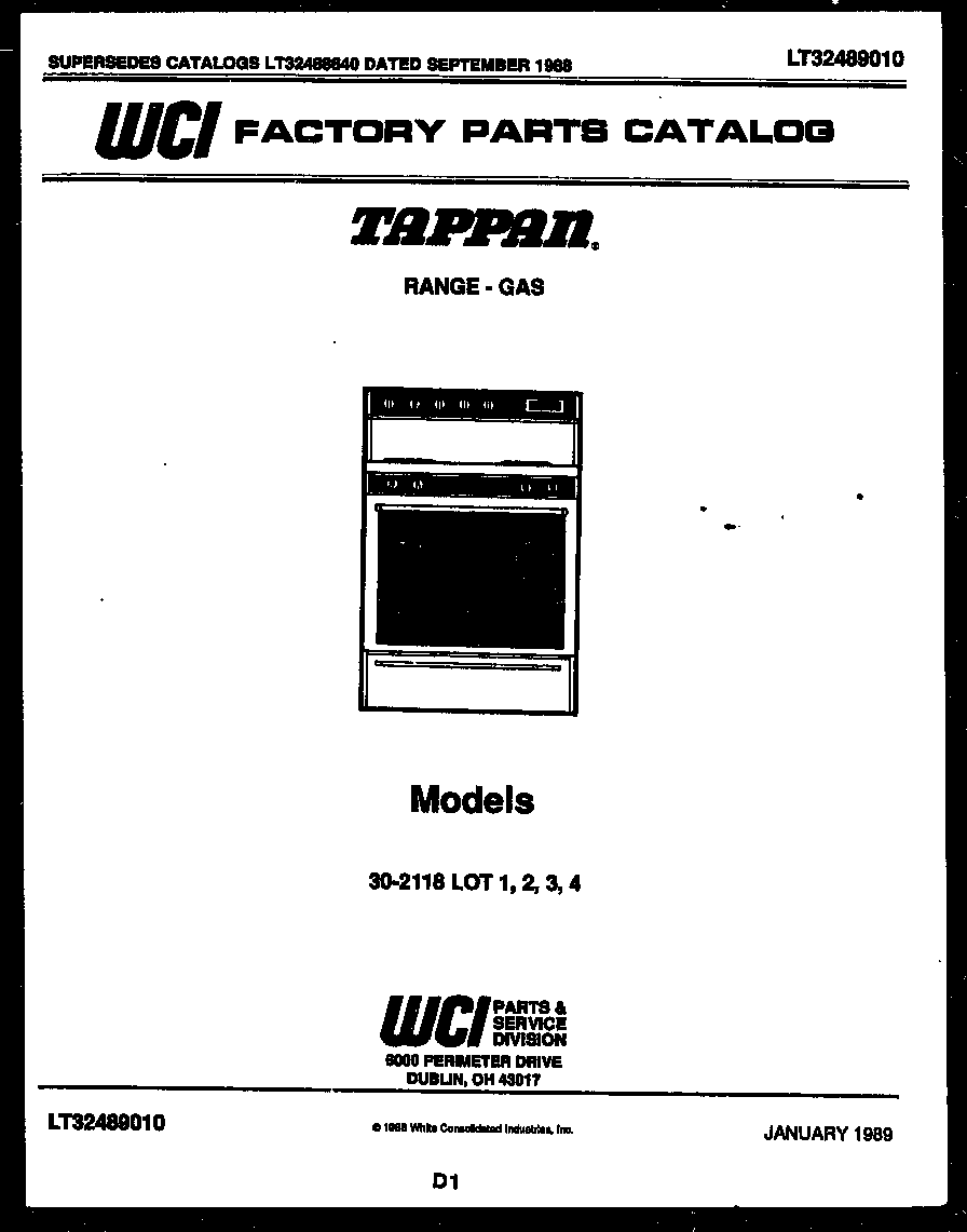 Tappan 30-2118-23-02 cover page diagram