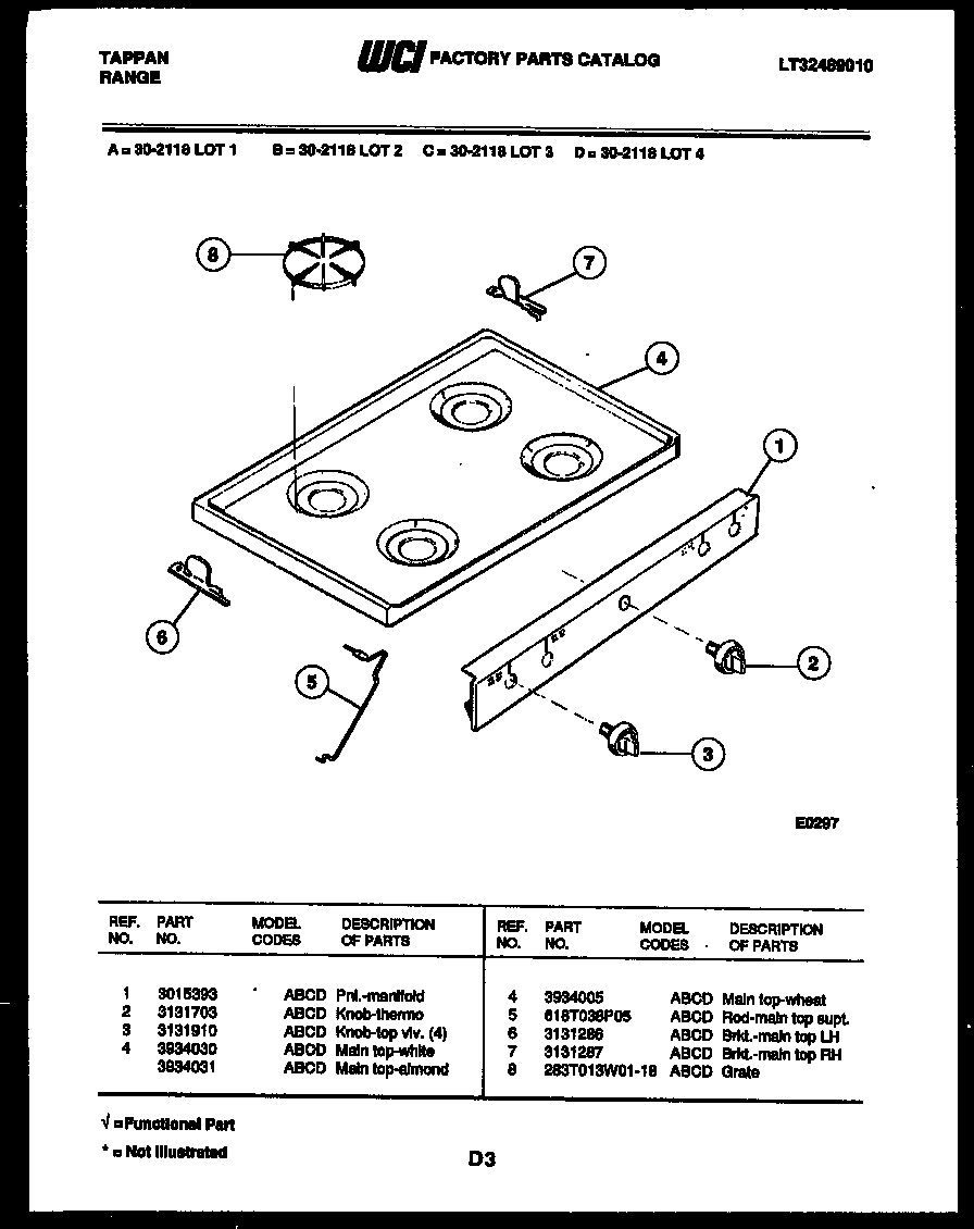 Tappan 30-2118-23-02 cooktop parts diagram