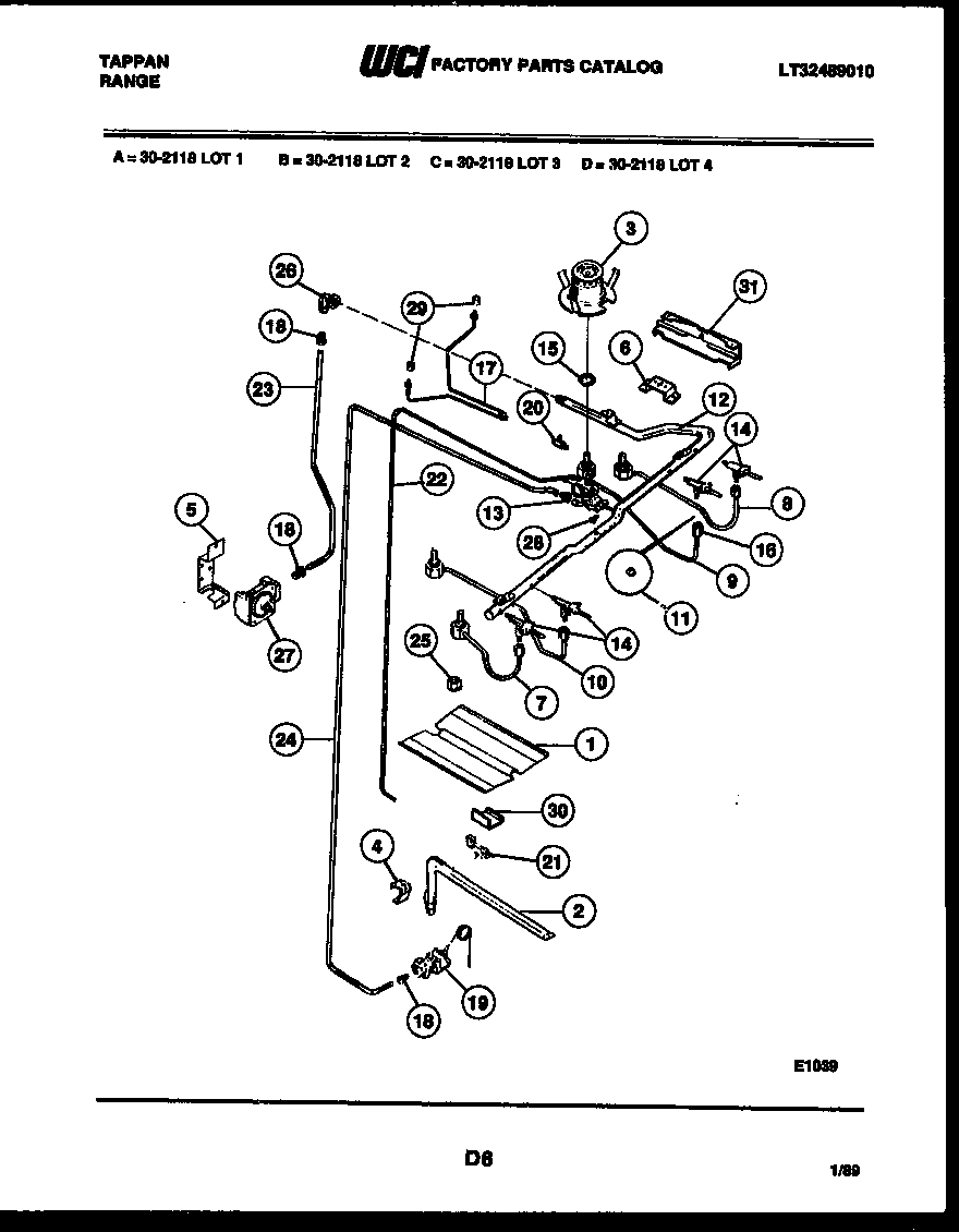 Tappan 30-2118-23-02 burner parts diagram