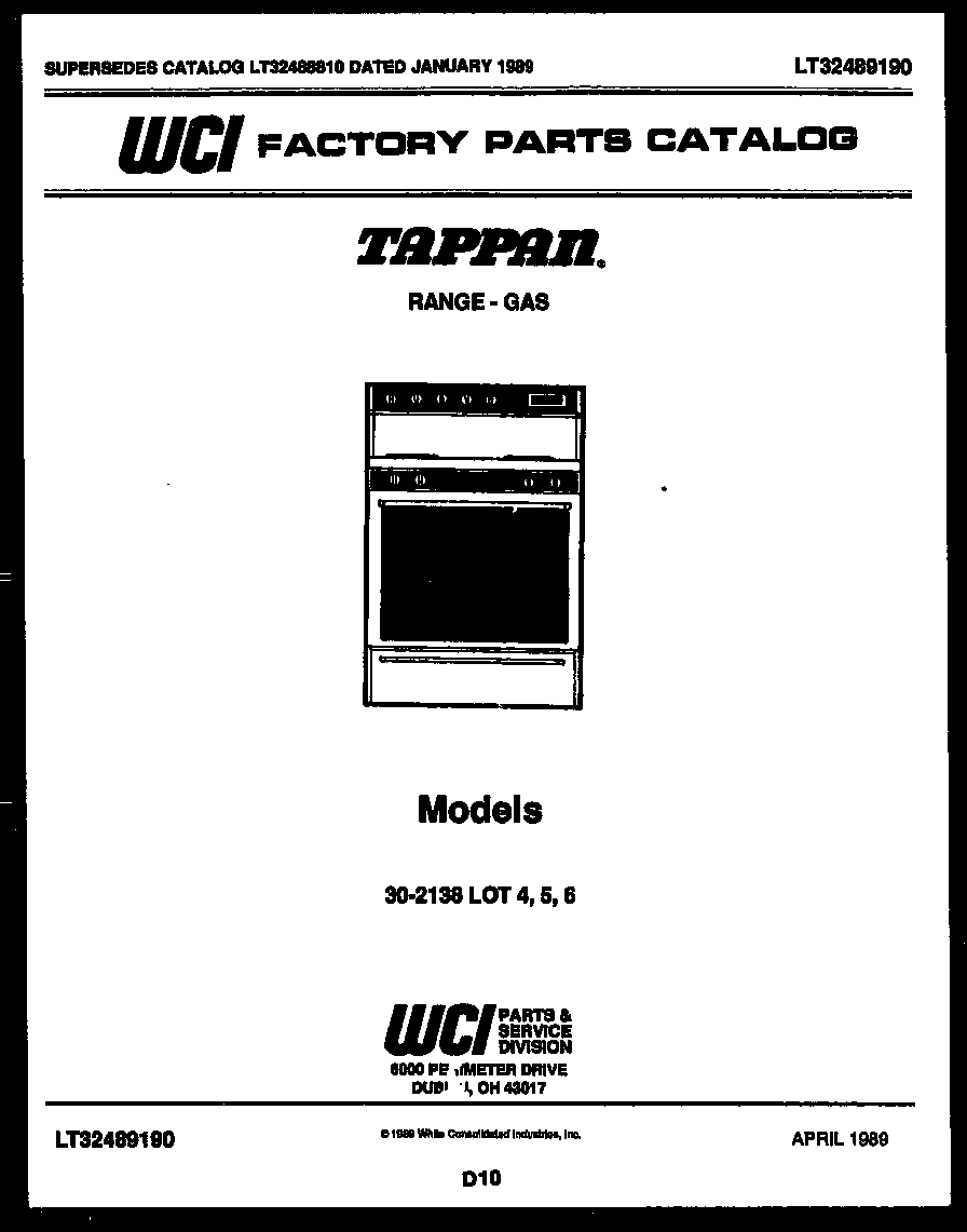 Tappan 30-2138-00-04 cover page diagram
