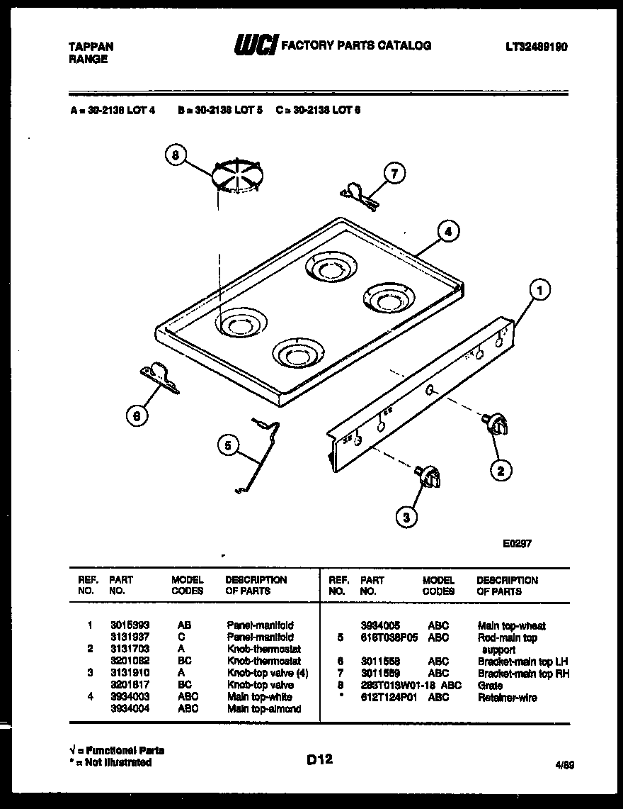Tappan 30-2138-00-04 cooktop parts diagram
