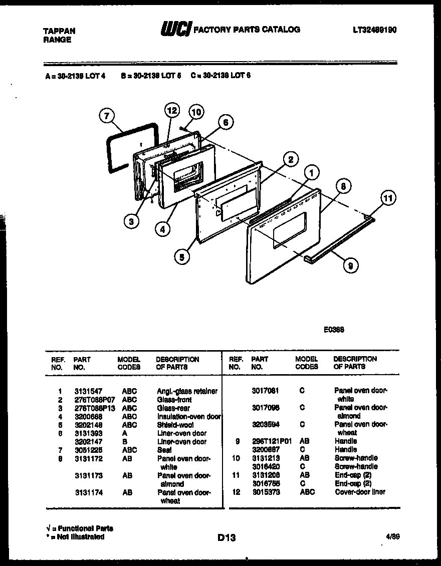 Tappan 30-2138-00-04 door parts diagram