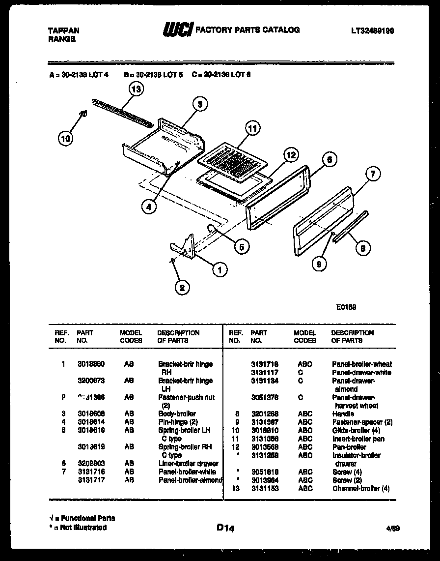 Tappan 30-2138-00-04 broiler drawer parts diagram