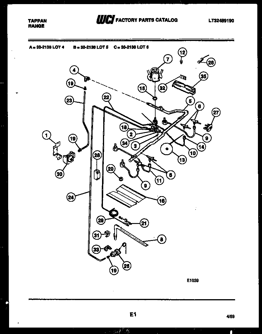 Tappan 30-2138-00-04 burner parts diagram