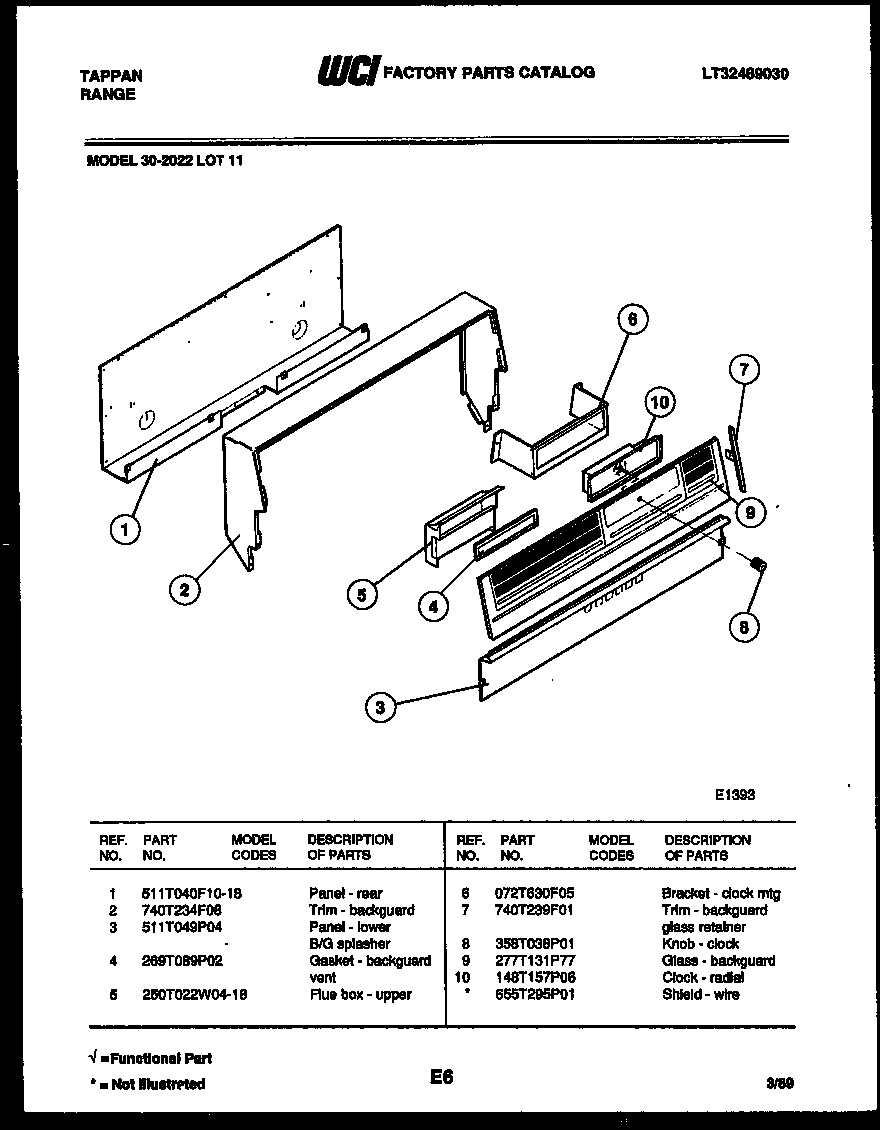 Tappan 30-2022-00-11 backguard diagram