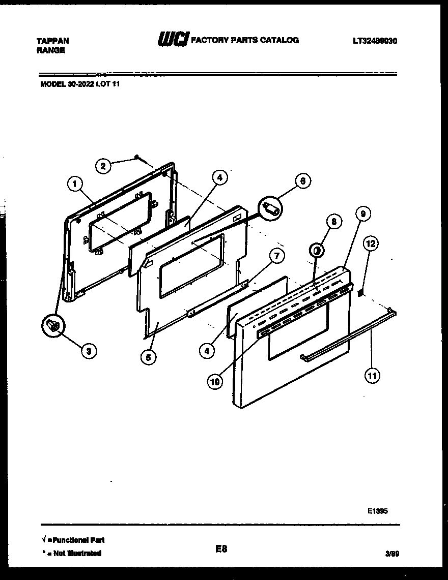Tappan 30-2022-00-11 door parts diagram