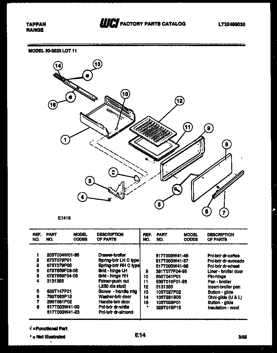 Tappan 30-2022-00-11 broiler drawer parts diagram