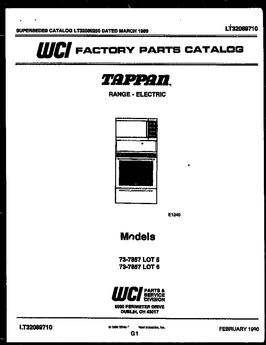 Tappan 73-7857-00-05 cover page diagram