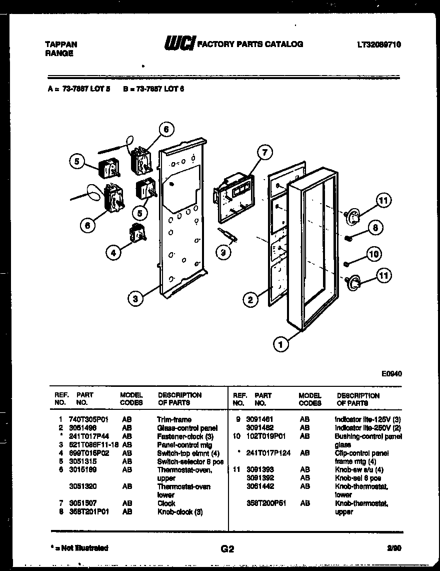 Tappan 73-7857-00-05 control panel diagram