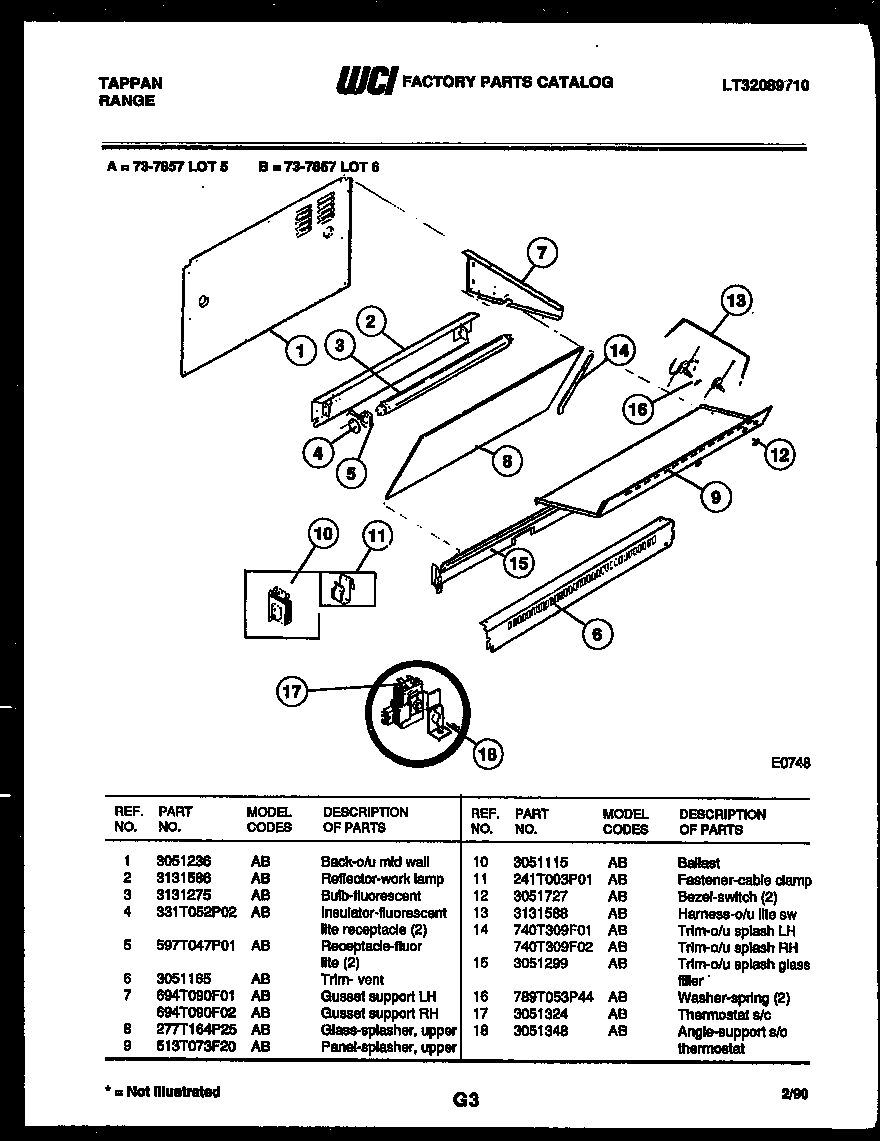 Tappan 73-7857-00-05 splasher control diagram