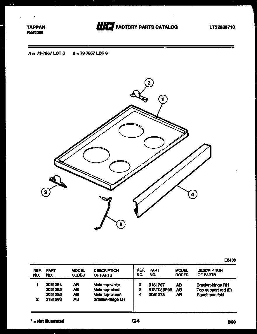 Tappan 73-7857-00-05 cooktop parts diagram