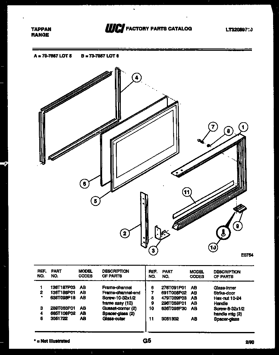 Tappan 73-7857-00-05 upper door parts diagram